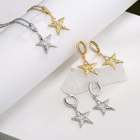 Micro incrustaciones de circón de cinco puntas estrella pentagrama collar pendiente conjunto de Adorno's discount tags