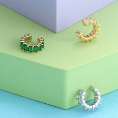 Micro Incrusté Zircon Oreille Clip Carré Plein de Diamants Blanc Vert Zircon Boucle D'oreille Accessoires