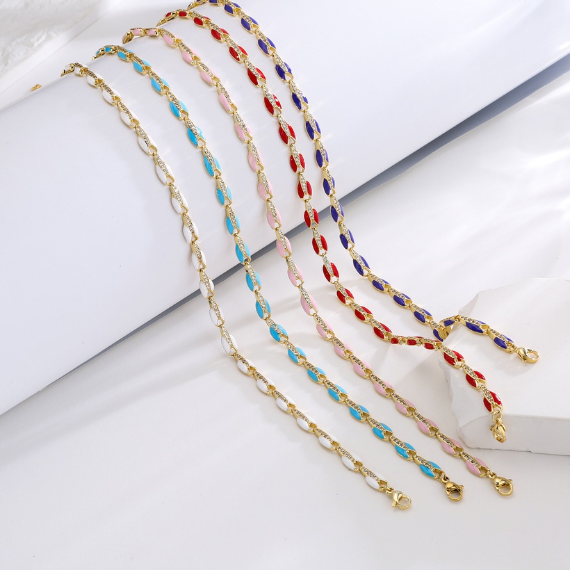 Bijoux Fantaisie Parures Bijoux | Color Dripping Huile Collier Bracelet Ensemble Micro Incrust Zircon Cuivre Ornement - WG93273