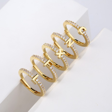 Micro-Inlaid Zircon Letters Ring 26 English Letters Opening Adjustable Ring's discount tags