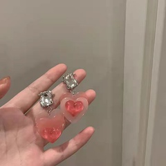 Lindos pendientes tridimensionales de corazón de gelatina Rosa degradado para mujer