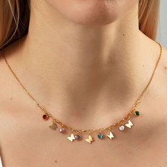 Mode Klassischen Stil Schmetterling Galvani 18K Farbe Zirkon Edelstahl Halskette