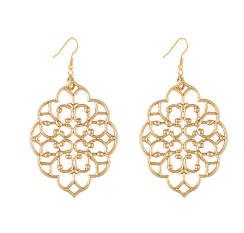 Fashion New Geometric Carved Window Flower Hollow Alloy Earrings's discount tags