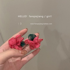 Fashion 2022 New Vacation Red Cloth Chiffon Flower Earrings for Women