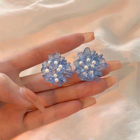 Pendientes de mujer con incrustaciones de perlas de Camelia azules transparentes elegantes de moda's discount tags