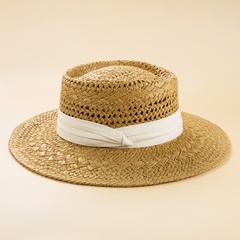 Mode Britischen Stil Handgemachte Stroh Woven Konkaven Top Hut Weiblichen Sommer Urlaub Am Meer Sun-Proof Strand Hut