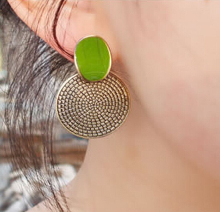 Fashion Ethnic Retro Oil Dripping Annual Ring Carved Alloy Ear Studspicture1