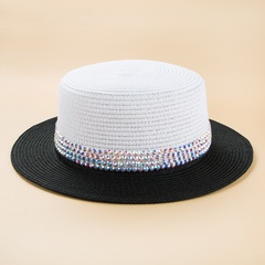 Colorful Rhinestone Small Brim Flat Top Hat Men's British Style Summer Straw Hat Women's Sun-Proof Sun Hat