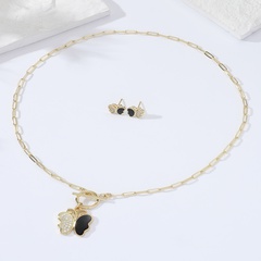 Fashion Simple Butterfly-Shaped Inlaid Zircon Plating Gold Copper Necklace Earrings Set