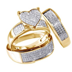 Fashion Rhinestone Love Heart-Shaped Ring Three-Piece Set