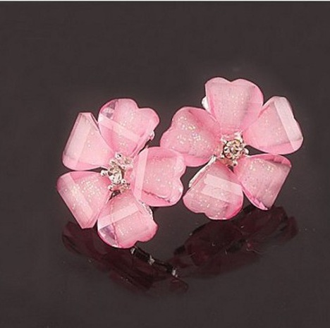 Fashion Five Petal Pink Black Flower Shaped Cute Stud Earrings's discount tags