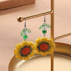 Women'S Fashion Pastoral Sunflower Imitation Pearl Cloth Resin Artificial Pearls Resin Earrings Drop Earrings