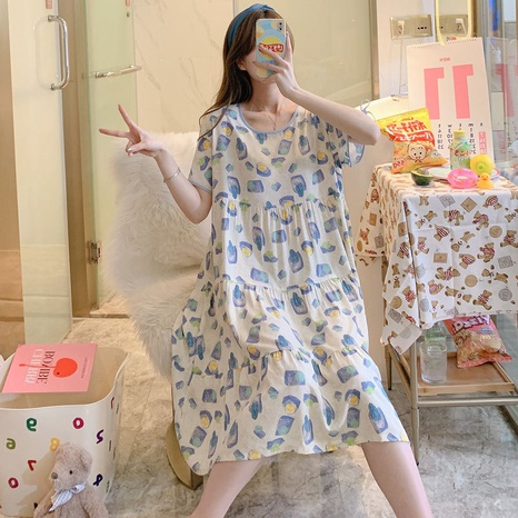 New cute loose smocked free size blossom pattern Short Sleeves fabric Pajamas's discount tags