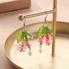 Women'S Fashion Leaf Flower Imitation Pearl Resin Artificial Pearls Resin Earrings Drop Earrings