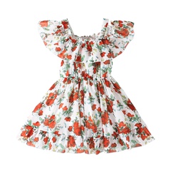 Summer New Style Ruffled Girls' Fashionable Printed Suspender Casual Dress