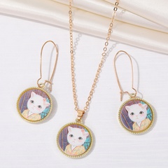 Fashion New Cute Cat Earrings Necklace Animal Pattern Pendant Ornament Set