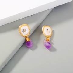 Women'S Original Design Round Alloy Earrings Plating Natural Stone Drop Earrings 1 Piece