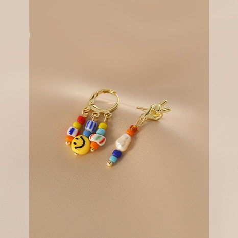 Funny Gold Plating Smiling Face Earrings Daily Beaded Unset Drop Earrings As Shown in the Picture's discount tags