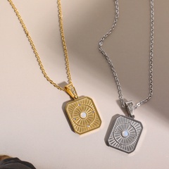 New Fashion Sun Square Pendant Inlaid Zircon Opal Stainless Steel Necklace