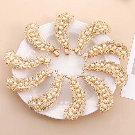 10 PCs Feather Shaped Metal Inlay Pearl Hair Clip Accessories's discount tags