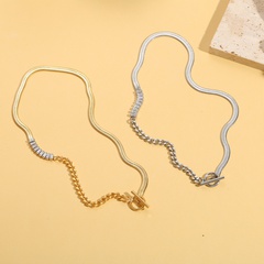 fashion simple golden silvery Titanium inlaid rhinestone  Zircon Necklace
