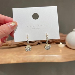 Fashion Inlay Pearl White Gold Camellia Summer Alloy Earrings