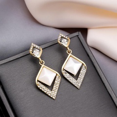 Fashion Opal Diamond-Embedded Simple Geometric Rhombus Alloy Earrings