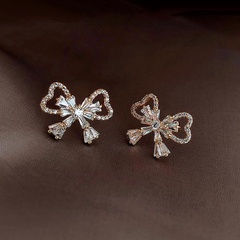 Women'S Fashion Bow Knot Brass Earrings Inlay Rhinestone Zircon Stud Earrings