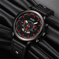 Fashion Business Men's Simple Waterproof Black Calendar Leather-Belt Watch