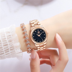 Mode Strass Damen Stahlband Uhr Trendy Gypsophila Schwarz gesicht Quarz legierung Mode Uhr weibliche Uhr