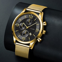 Men's Fashion Alloy Mesh Belt Business Watch Luminous Pointer Belt Calendar Quartz Men's Mesh Belt Watch Watch
