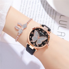 Fashion Simple Women's Belt Watch Glitter Butterfly Pattern Quartz Women's Casual Leather-Belt Watch Watch