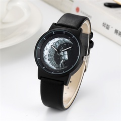 Fashion Trend Happy Planet Spaceman Astronaut Male and Female Students Black Shell Black Surface Leisure Leather-Belt Watch Watch