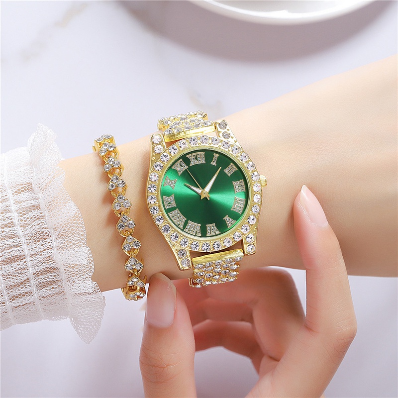 Mode Strass rmische Skala Damen Stahlband Uhr Trend Gypsophila Diamant Quarz legierung Armband Uhr Frauen