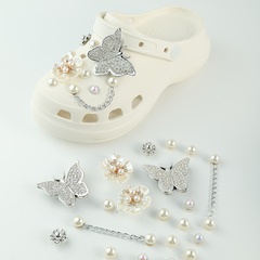 Neue Loch Schuhe DIY Schuh Ornament Schuh Abnehmbare Perle Strass Silber Schmetterling Set Schnalle Zubehör