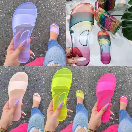 Leisure Color Blocking Pattern Solid Color Leisure One-Shaped Summer 2020 Flat Heel Flat Shoes's discount tags