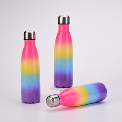 Neue Farbverlauf Regenbogen 500ml Doppel-Layerd Edelstahl Tragbare Sport Wasser Flasche