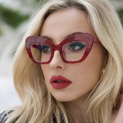 2022 New Fashion Anti-Blue Large Cat Eye Frame Plain Glasses Women's UV-Proof Sunglasses