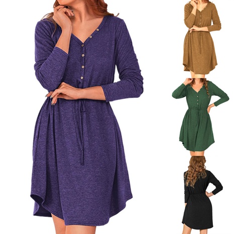 Female Casual Fashion Solid Color Button Regular Dress Dresses's discount tags