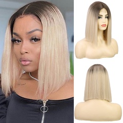 Women's Wig Beige Dyed Short Straight Hair Bobhaircut Mid-Length Lace Wig