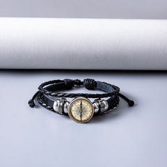 Fashion Artificial Leather Glass Compass Bracelet Daily Hand-Woven Unset Stainless Steel Bracelets