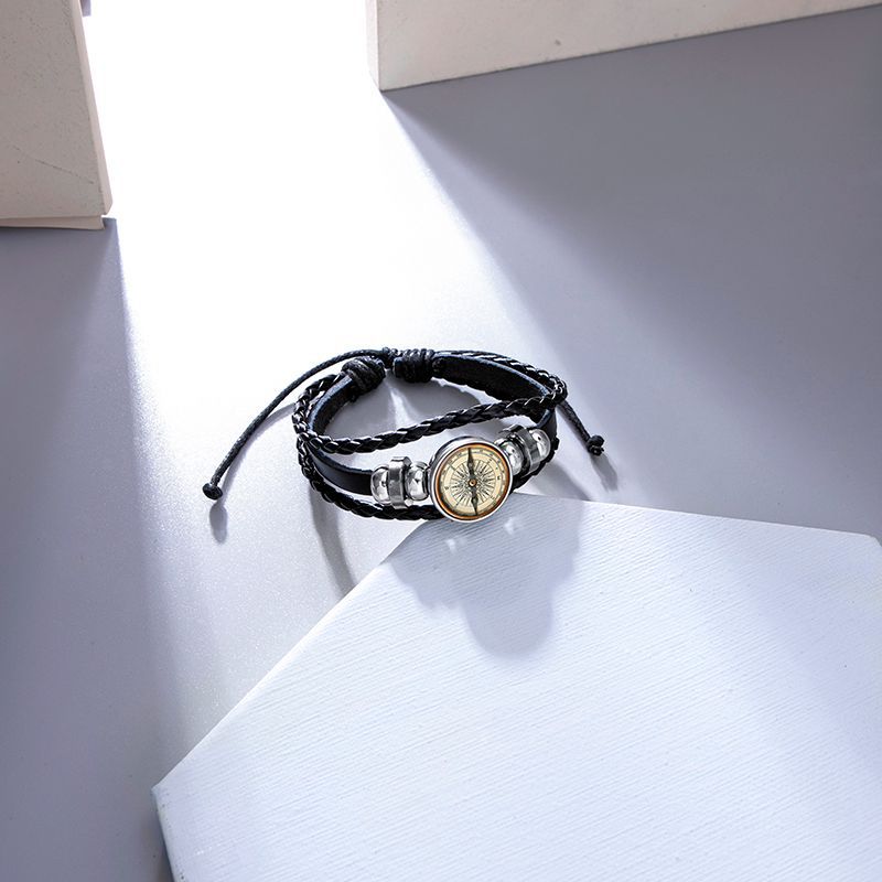 Mode Kunstleder Glas Kompass Armband Tglich Hand gewebt Nicht eingelegt Edelstahl Armbnderpicture1