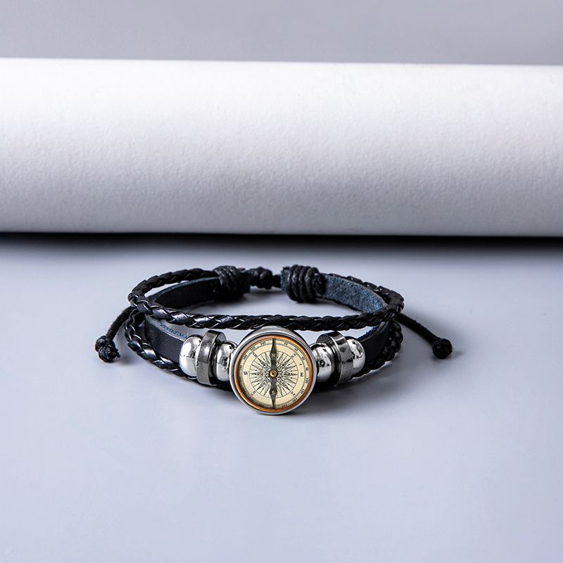 Mode Kunstleder Glas Kompass Armband Tglich Hand gewebt Nicht eingelegt Edelstahl Armbnderpicture2