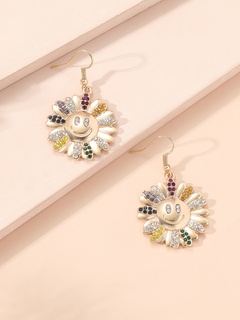 Women'S Cute Fashion Smiley Face Flower Alloy Glass Artificial Rhinestones Earrings Plating Drop Earrings
