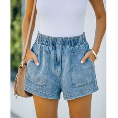 Women'S Fashion Solid Color Pocket Elastic Waist Jeans Pants