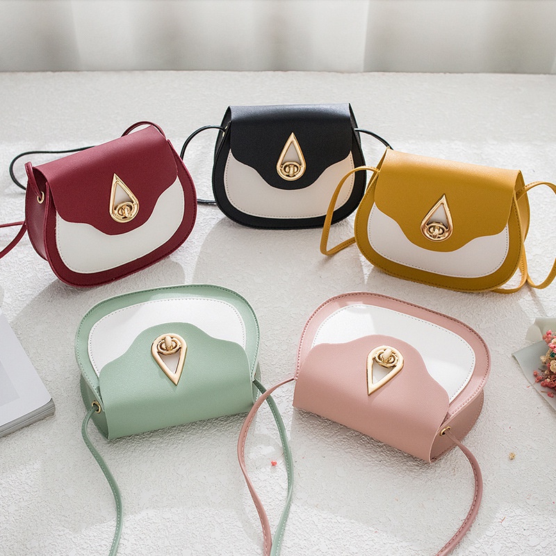 Color Blocking Pattern Fashion Artificial Leather Contrast Color Buckle Shell shape Yellow Red Green Shoulder Bags