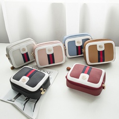 Solid Color Fashion Shopping Artificial Leather Contrast Color Zipper Square Red Blue Black Shoulder Bags