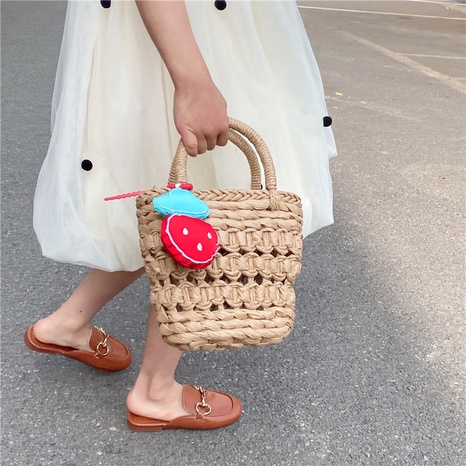 Solid Color Fashion Straw Weaving Open Basket-shaped Radish Rose Red Flowers Handbags's discount tags