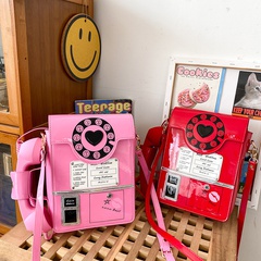 Letter Pattern Color Blocking Pattern Fashion Artificial Leather Phone Shape Flip Square Red Black Pink Shoulder Bags