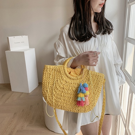 Solid Color Fashion Daily Straw Pull-belt Square Yellow Khaki Beige Handbags's discount tags